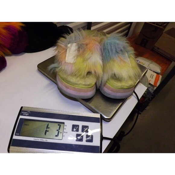 Size 7 UGG Women's Disco Slide Tie Dye Slippers Pastel Fluffy Blue Pink Yellow - Picture 11 of 11